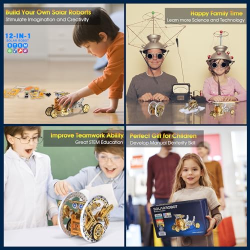 RAESOOT STEM Toys for Kids Age 8-13, 12-in-1 Solar Robot Building Science Kits for Boys Girls Teen Age 9 10 11 12, Engineering Christmas Birthday Gifts for 8+ Year Old Boys - color: Golden Silver