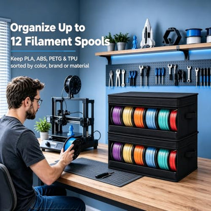 3D Printer Filament Storage Box 2-Pack - Filament Storage Container, Filament Dry Box & Waterproof Storage Box with Flip Lid, Label Slot, Foldable Filament Storage Cabinet for PLA ABS PETG TPU