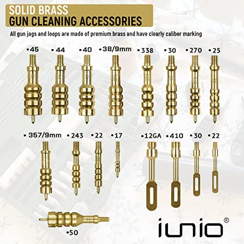 iunio Universal Gun Cleaning Kit, with Mat and Case, Full Brass Jags, Rods and Adapters, for All Guns, Rifle, Shotgun, Handgun, Pistol, Hunting, Shooting, All Caliber - color: Black
