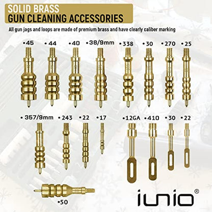 iunio Universal Gun Cleaning Kit, with Mat and Case, Full Brass Jags, Rods and Adapters, for All Guns, Rifle, Shotgun, Handgun, Pistol, Hunting, Shooting, All Caliber - color: Green