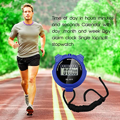 TOODOO 12 Pack Multi Function Digital Stopwatch Timer Bulk Sports Stopwatch with Lanyard Plastic Display Waterproof Date Time Alarm Timer for Coaches Fitness Referees - color: Black Blue Red Orange