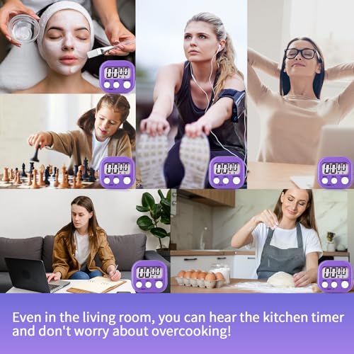 12 Pack Digital Kitchen Timer Magnetic Digital Timer with Big Display Loud Ring Cooking Timers for Kitchen Electronic Timer for Cooking, Bathing, Gym, Break Time, Classroom(12,White,Blue,Purple) - color: White,blue,purple