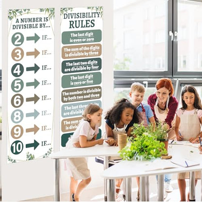 QOUBAI Educational Math Posters for Middle School Divisibility Mathematics Banner Math Classroom Decor Eucalyptus Posters Bulletin Board for Teachers Elementary High School Classroom Wall - style: Eucalyptus