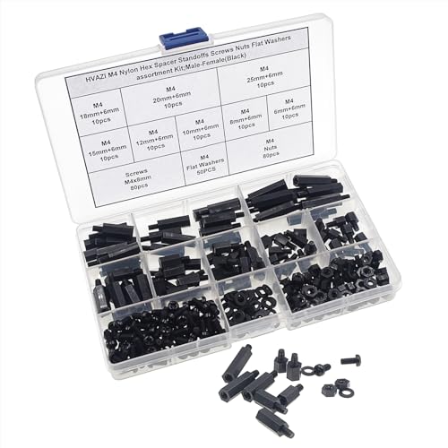 M4 Black Nylon Male-Female Standoffs Screws Nuts Flat Washers Kit - size: 290PCS/M4(Black)