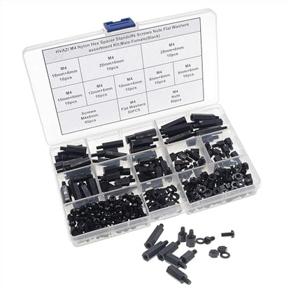 M4 Black Nylon Male-Female Standoffs Screws Nuts Flat Washers Kit - size: 290PCS/M4(Black)
