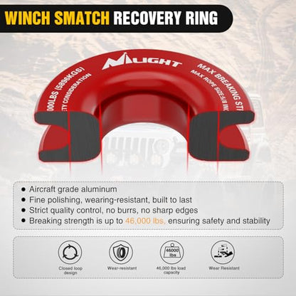 Nilight 2PCS Synthetic Soft Shackle 1/2" x 24" & Recovery Ring Kit - color: 2Pcs Shackles Red + Snatch Ring Red