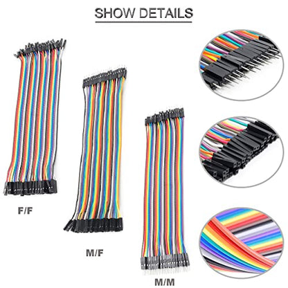 120 pcs 3 x 30CM Jumper Wire Cable Set 40pin Dupont Cable Male to Female, Male to Male, Female to Female Breadboard Dupont Line + 20 pcs pin Header Single Row 40pin 2.54mm PCB Header