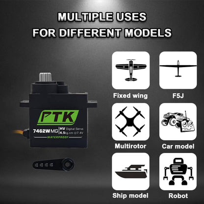 PTK 7462W MG 13g Waterproof Micro Digital Servo Metal Gear Core Motor 4.5kg Torque for SCX24 AX24 1/24 Crawler Cars Robots Fixed Wings Upgrade Parts 180 Degrees (4pcs) - style: PTK 7462W-4pcs
