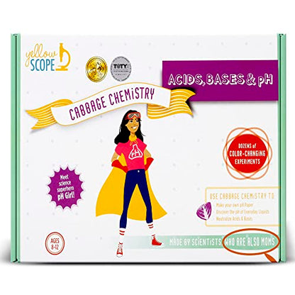 Yellow Scope Science Kit for Kids, Acid, Base & pH Kit for Girls and Boys, Cabbage Chemistry, STEM Learning Color Changing Experiment, Kids Ages 8-12 - style: Acids, Bases & pH Kit