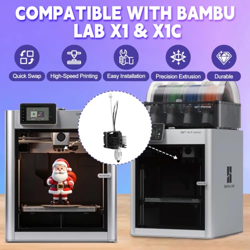 Hotend Kit for Bambu Lab X1/X1C/X1 Carbon 3D Printer, Full Assembly High Speed Printing X1C Hot End with Fan, Hardened Steel Nozzle 0.4mm Replacement Cleaning Kit Hotend for Bambu Lab X1/X1C/X1 Carbon - size: X1C Hotend Kit2