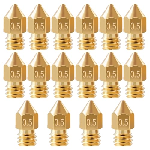 16Pcs MK8 Brass 3D Printer Nozzles, 0.5mm Extruder Nozzle Tips Compatible with Creality Ender 3 V2/Ender 3 Pro/Ender 3 S1, Ender 5, CR‑10, Makerbot, Anet A8 3D Printers. - style: 16Pcs Ender 3 Nozzle 0.5mm