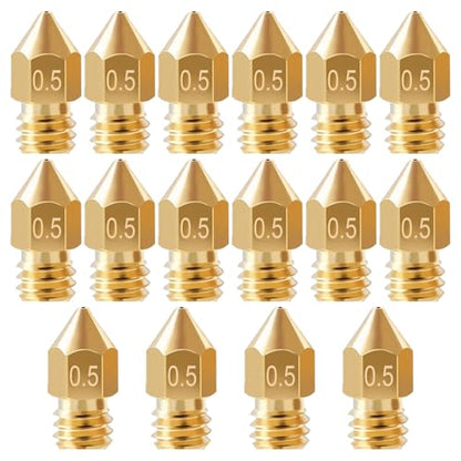 16Pcs MK8 Brass 3D Printer Nozzles, 0.5mm Extruder Nozzle Tips Compatible with Creality Ender 3 V2/Ender 3 Pro/Ender 3 S1, Ender 5, CR‑10, Makerbot, Anet A8 3D Printers. - style: 16Pcs Ender 3 Nozzle 0.5mm