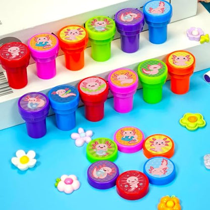 Cinrobiye 24 Pcs Axolotl Stampers Party Favor Set, Cute Axolotl Stamps for Kids Birthday Party, Classroom Rewards, Animal Lover Gifts, Goody Bag Fillers, Underwater Creature Party Supplies - color: Axolotl