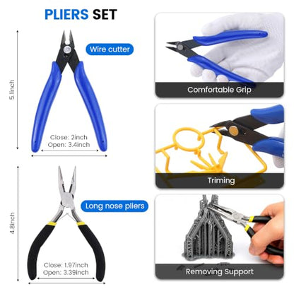 45 Pcs 3D Printer Tool Kit, 3D Printer Accessories Includes Nozzle Cleaning Kit, Deburring Tool, Files, Pliers, Removal Scrapers Suitable for 3D Print Removing, Cleaning, Finishing - style: 45PCS