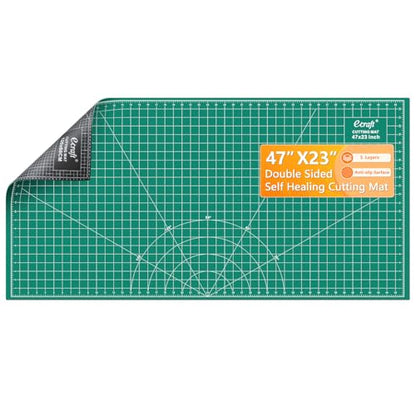 Ecraft 23"x47" Large Self Healing Non-Slip Cutting Mat, Double Sided 5-Ply Black Green Mat for Quilting, Sewing, Fabric, Crafts and Scrapbooking