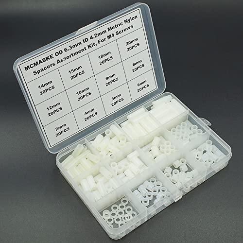 240PCS OD 6.3mm ID 4.2mm Nylon Round Unthreaded Spacers Standoffs Assortment Kit, Wall Plate spacers for m4 Screws,Clearance Spacers(White) - size: OD 6.3mm ID4.2mm