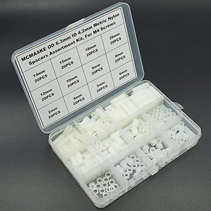 240PCS OD 6.3mm ID 4.2mm Nylon Round Unthreaded Spacers Standoffs Assortment Kit, Wall Plate spacers for m4 Screws,Clearance Spacers(White) - size: OD 6.3mm ID4.2mm