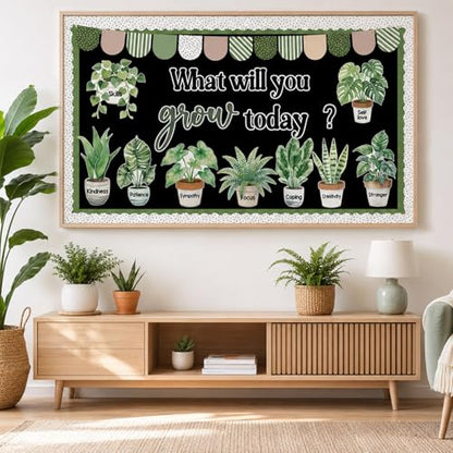 Plant Bulletin Board Decorations Set Inspirational Greenery Eucalyptus Classroom Decor What Will You Grow Today Growth Mindset Paper Cutouts for Back to School Teacher Home Wall Door Party Supplies - style: Plant