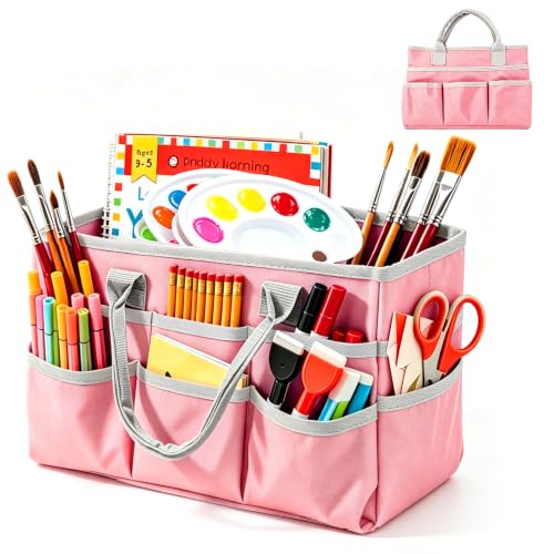 Art Supply Bag, Craft Organzier Tote Bag for Craft Supplies,Pink - color: Pink (6.5"D x 13"W x 8.5"H)