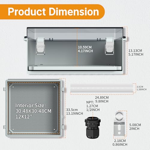 Joinfworld Outdoor Waterproof Electrical Box 13x13x5 with Clear Cover - size: 13 x 13 x 5 inches