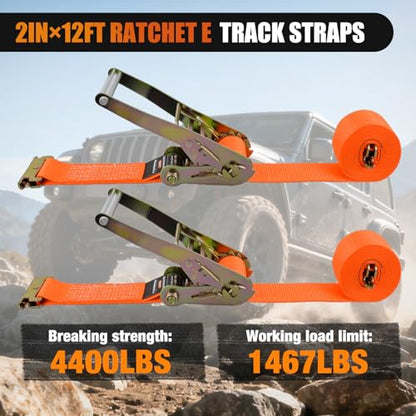 Nilight E-Track Ratchet Straps 2 Pack 2" x 12' - color: 2in x 12ft E-Track Ratchet Straps
