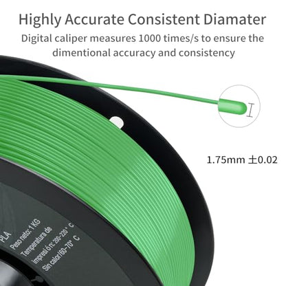 PLA 3D Printer Filament, Dimensional Accuracy +/- 0.02 mm, 1 kg Spool(2.2lbs), 1.75 mm，Green - color: 1kg Green