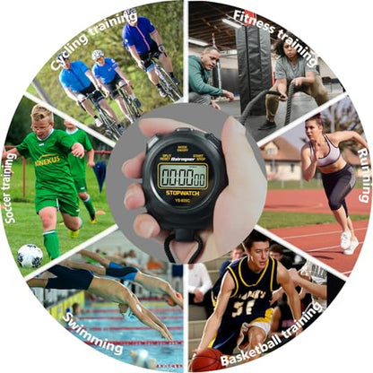 Stopwatch Timer with Countdown, ON/Off Simple Operation No Clock No Date, Digital Stop Watch for Sports, Black - color: Black