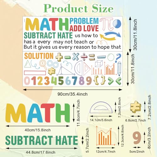 LHIUEM 2 Sheets Large Math Quotes Wall Decals,Inspirational Mathematics Wall Stickers,Big Geometry Symbols Stickers,Fun Math Decals Blue Orange Colors,Full Algebra Posters for School Classroom Nursery - color: Big Math Wall Sticker
