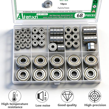 68PCS Ball Bearing Kit, 6 Sizes- 693ZZ,623ZZ,624ZZ,685ZZ,687ZZ,627ZZ