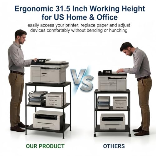 31.5" Heavy Duty Large Printer Stand with Adjustable Storage Shelf, Black - color: Black, size: 3-Tier