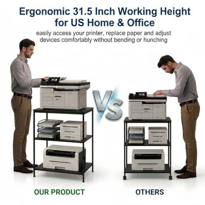 31.5" Heavy Duty Large Printer Stand with Adjustable Storage Shelf, Black - color: Black, size: 3-Tier