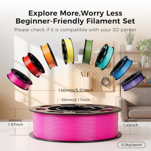 10 Color Bundle PETG 3D Printer Filament 1.75mm, Individually Vacuum Packed, 0.2kg Spool, 10 Pack, Total 2kg, Black+Cream White+Grey+Red+Dark Blue+Green+Orange+Pink+Beige Skin+Yellow
