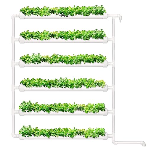 VIVOSUN Hydroponic Grow Kit, 54 Plant Sites 6 Food-Grade PVC-U Pipes Hydroponics Planting System with Water Pump, Pump Timer, Nest Basket and Sponge for Leafy Vegetable - size: 54(Wall mounted)