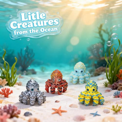 4Pcs 4in 3D Printed Octopus Set, Articulated Flexible Octopus Fidget Toy, 3D Printed Animals Desk Pets for Office, Sensory Stress Relief Sea Creature Toys for Kids & Adults, Easter basket essentials - color: 4pcs Octopus Set-a