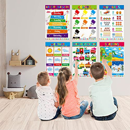 Gethelud 17 Packs Educational Poster, PET Film Covered Preschool Learning Tools for Nursery Kindergarten Toddlers - color: 17 Educational Posters A