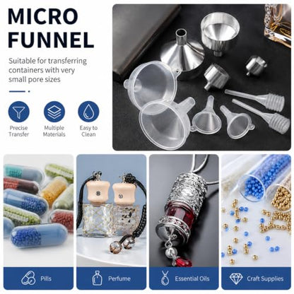 Small Metal Funnels Mini Funnel Tiny Bottle Funnel, Miniature Atomizers, Flask, Perfume, Essential Oil, Powder, Pet Capsule,Various Sizes（4 Aluminum 4 Plastic）