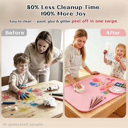 Silicone Mat with Edge for Bead Board: 28" x 20" Craft Mat with Raised Side - color: Pink, size: 28"L x 20"W