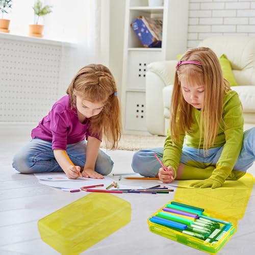 Pencil Box, Clear Pencil Case, Large Capacity Plastic Hard Pencils Case Crayon Box with Snap-Tight Lid Stackable for Kids Adult Student Pens Pencils School Supplies Storage Office Supplies, Yellow - color: Yellow