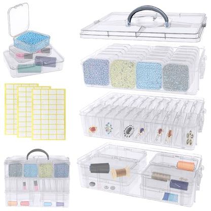 Guyuyii 58 Pcs Transparent Bead Organizer with Portable Handle and Labels - color: White