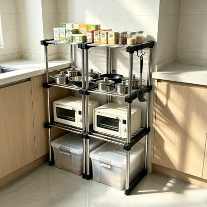 BLULEE Expandable Standing Shelf Unit, Adjustable Storage Rack Black - color: Black