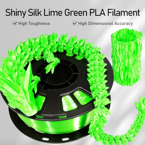 Silk Lime Green PLA Satin Shiny 3D Printer Filament, 1.75mm Diameter 1kg Spool 2.2lbs for FDM 3D Printers - color: Lime Green