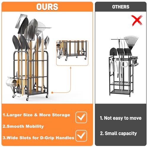 TORACK Garden Tool Organizer Stand with Wheels, Rakes Shovels Tools Stand - style: Tool Stand