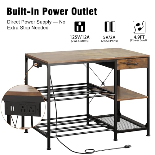 3D Printer Stand with Drawer&Outlet,3D Printer Table with Filament Storage - color: Brown