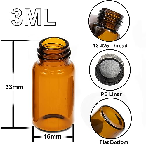 ALWSCI 100PCS 3ML Amber Tiny Glass Sample Vials with Screw Caps - color: Amber Glass Sample Vial, size: 3ML 16*33MM