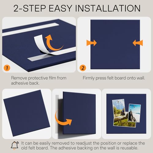 MaxGear Felt Bulletin Board 36" x 24", Dark Blue Felt Wall Tiles Push Pins - color: Dark Blue, size: 36" x 24"