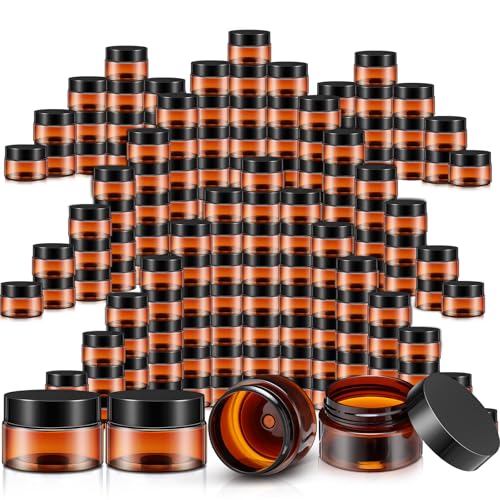 SATINIOR 100 Pcs Plastic Jars with Lids Small Containers Lids Wide Mouth Small Plastic Containers for Lotion Cream Rhinestones Body Butters Travel Storage(1 oz,Amber) - color: Amber, size: 1 oz