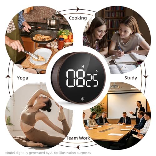 Digital Magnetic Kitchen Timer & Stopwatch with LED Display, Woodgrain - color: Deep Woodgrain