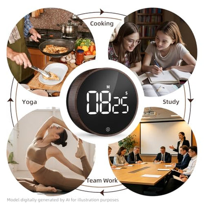 Digital Magnetic Kitchen Timer & Stopwatch with LED Display, Woodgrain - color: Deep Woodgrain