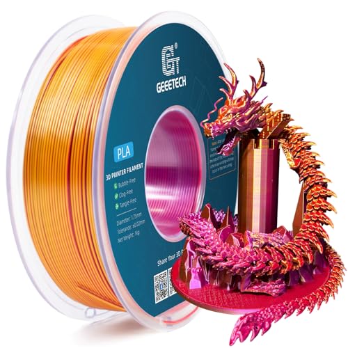 Geeetech Silk PLA Tri Color Filament 1.75mm 3D Printer Filament, Coextrusion Red Gold Purple Tri-Colors Metal-Like Shiny Silk PLA Filament, 1kg (2.2lbs) 1 Spool, Dimensional Accuracy +/- 0.02 mm - color: 1kg Triple Color Red-gold-purple