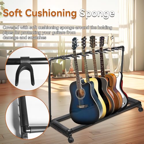 AZOR 7 Multi Guitar Stand Rack with Wheels, Foldable Guitar Holder - size: 7 Holder with Wheels